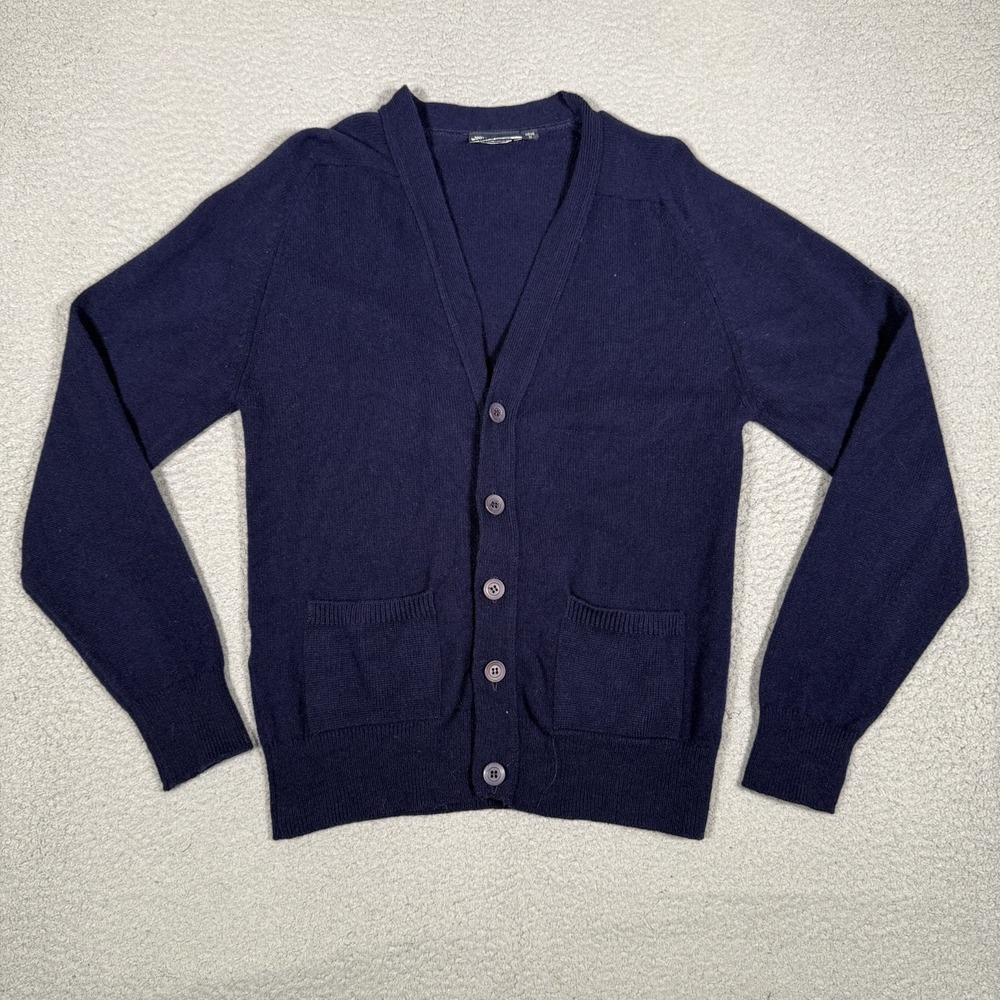 Vintage Lands End Sweater Mens Medium Blue 100% Lambswool Cardigan Old‎ Money